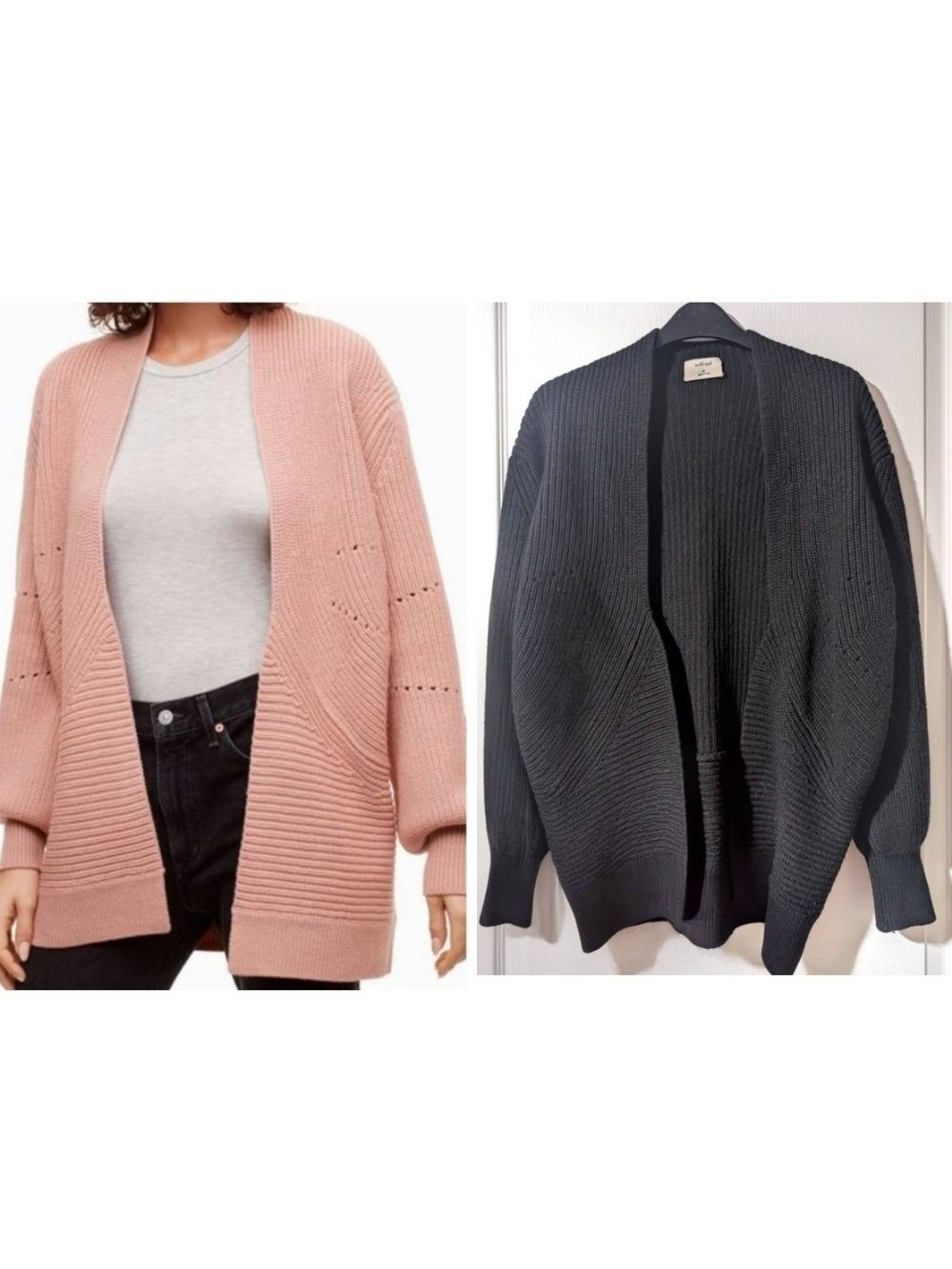 Aritzia Wilfred | Darcey 100% Merino Wool Balloon Sleeve Cardigan In Black